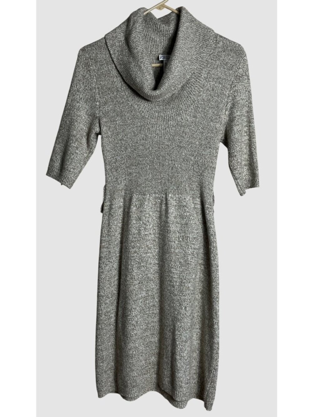 Taupe Cowl Sweater Midi Dress Cozy Academia Chic Downtown Casual Layering Wom M